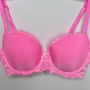 Victoria's Secret Retro Dream Angels Demi Bra 34C Shimmer Lace Neon Coral Pink
